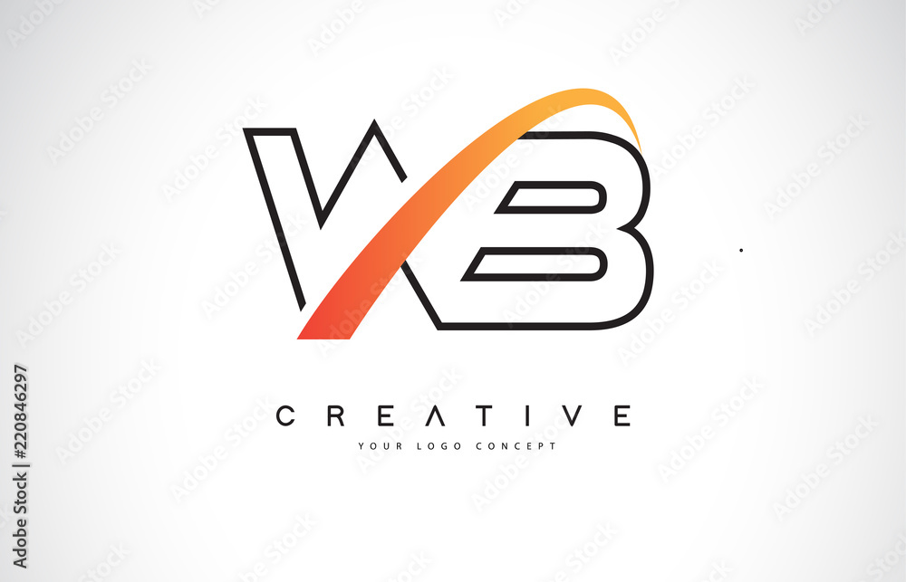 WB W B Swoosh Letter Logo Design with Modern Yellow Swoosh Curved Lines ...
