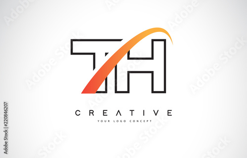 TH T H Swoosh Letter Logo Design with Modern Yellow Swoosh Curved Lines.