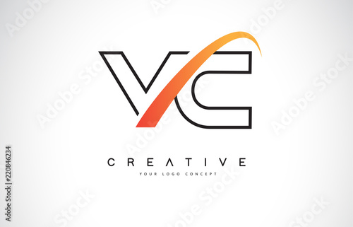VC V C Swoosh Letter Logo Design with Modern Yellow Swoosh Curved Lines.