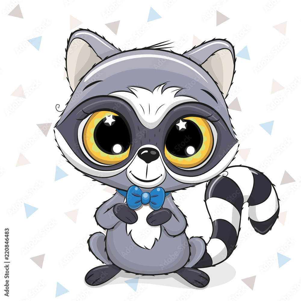 Cute Cartoon Raccoon on a white background