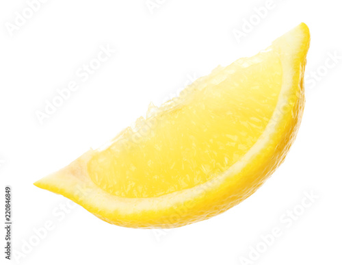 Slice of fresh lemon on white background