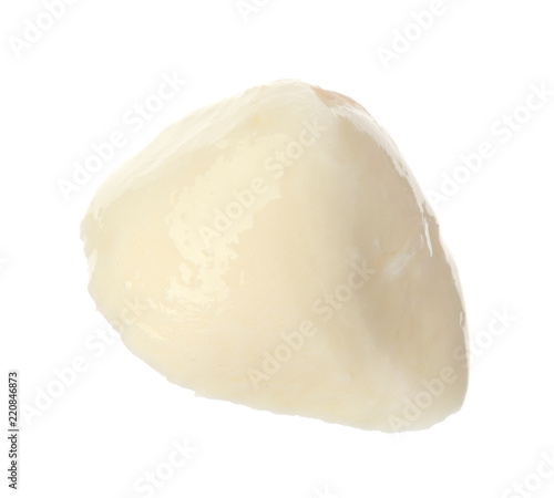 Delicious fresh mozzarella ball on white background