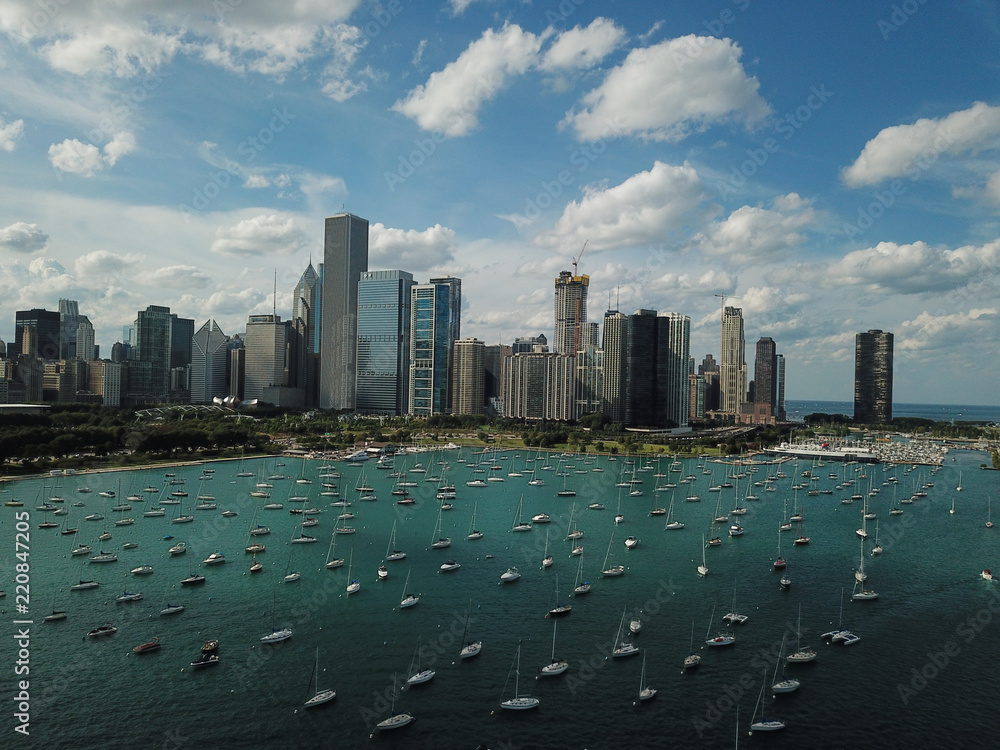 Obraz premium Aerial Chicago bay buildings bridge 