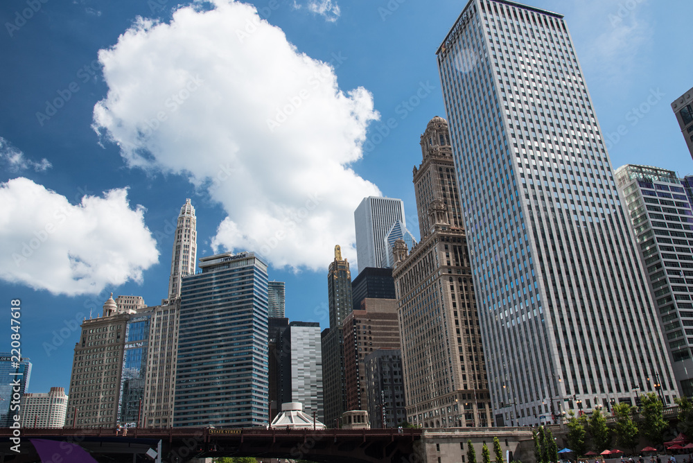 Aerial Chicago bay buildings bridge Aerial Chicago bay buildings bridge