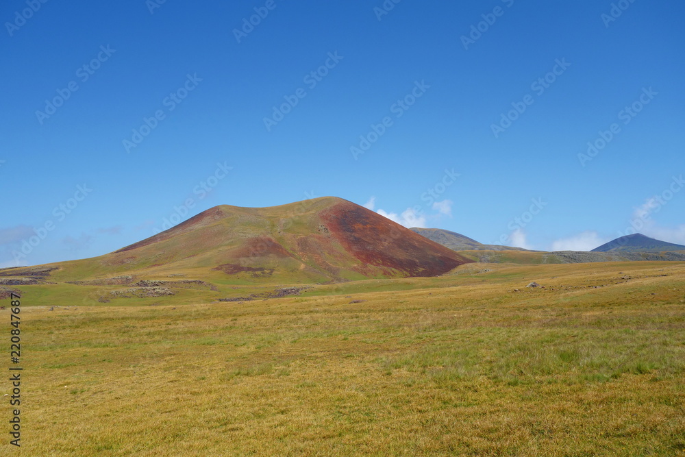 Landscape of a hiking trail leading from Geghard to Sevaberd via Azhdahak volcano in Geghama mountains, Armenia