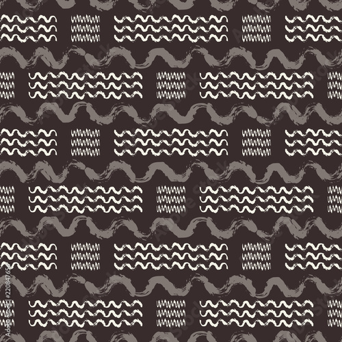 Vector brown and beige tribal  hand drawn wave seamless repeat pattern background. Perfect for textile, home decor and furnishing, wallpaper, apparel and accessories, scrap book, backdrops and more