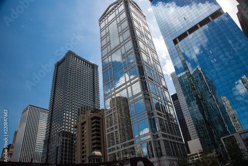 Aerial Chicago bay buildings bridge 