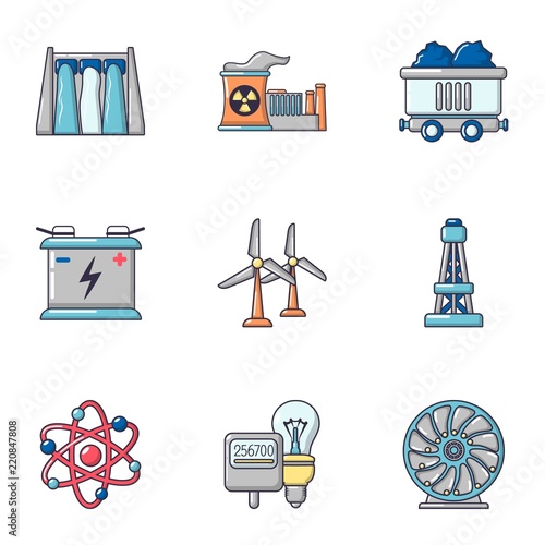 Energy century icons set. Cartoon set of 9 energy century vector icons for web isolated on white background