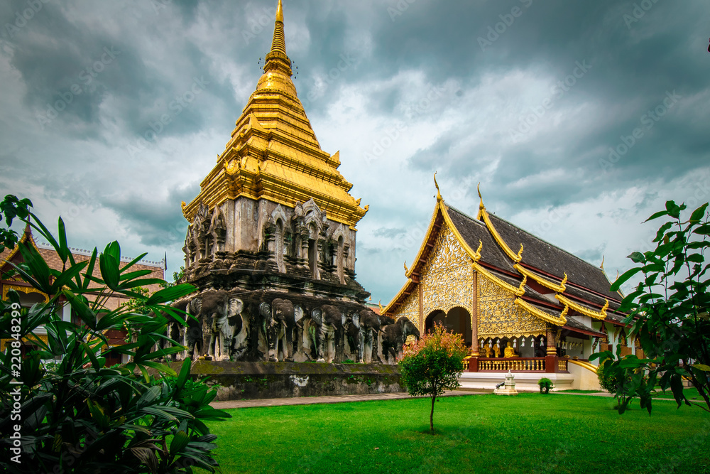 temple wat chiang mai thailand landscape clouds green 