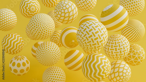Yellow background with balls. 3d illustration  3d rendering.