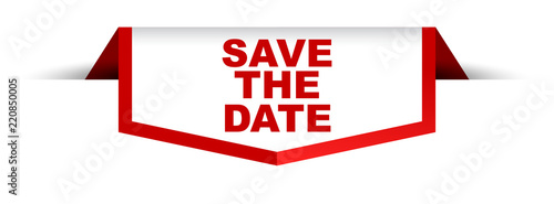 red and white banner save the date