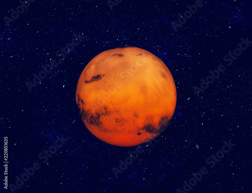 Planet Mars in space. Night sky and stars background.