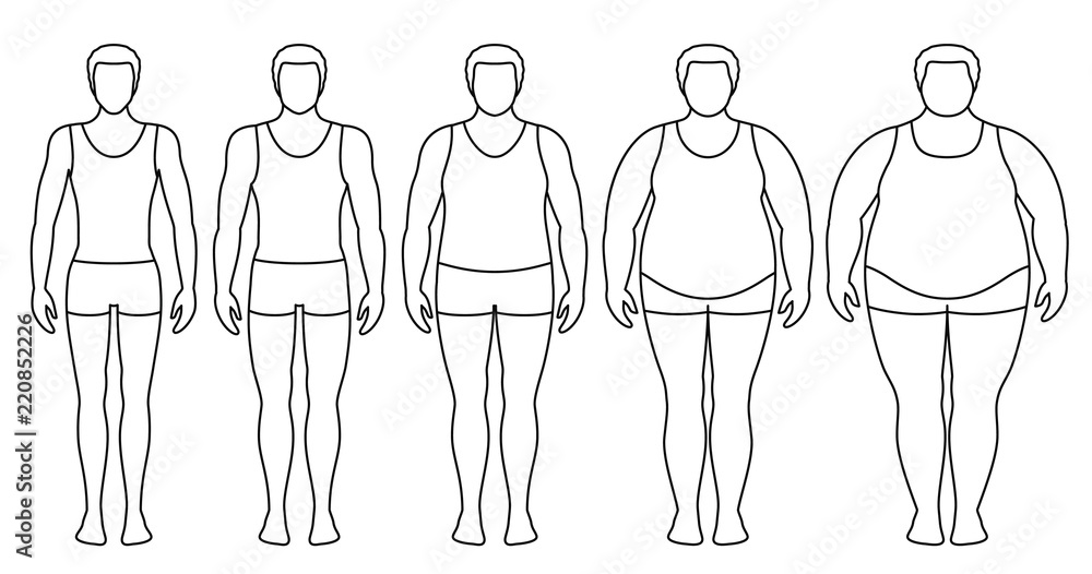 BMI concept. Body shapes from underweight to extremely obese. Weight loss.  Silhouettes with different obesity degrees and rating scale. Human icons sh  Stock Vector Image & Art - Alamy