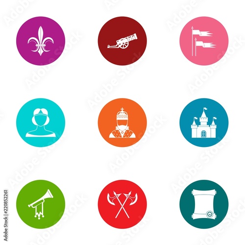 Medieval feat icons set. Flat set of 9 medieval feat vector icons for web isolated on white background