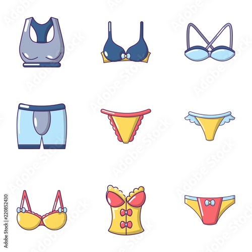 Bra icons set. Cartoon set of 9 bra vector icons for web isolated on white background