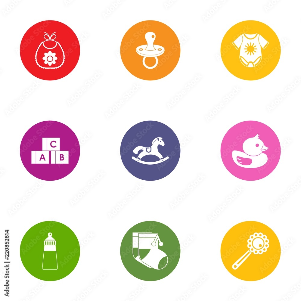 Kid education icons set. Flat set of 9 kid education vector icons for web isolated on white background Kid education icons set. Flat set of 9 kid education vector icons for web isolated on white background