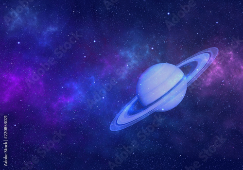 Fototapeta Naklejka Na Ścianę i Meble -  Planet Saturn in night sky with nebula and stars