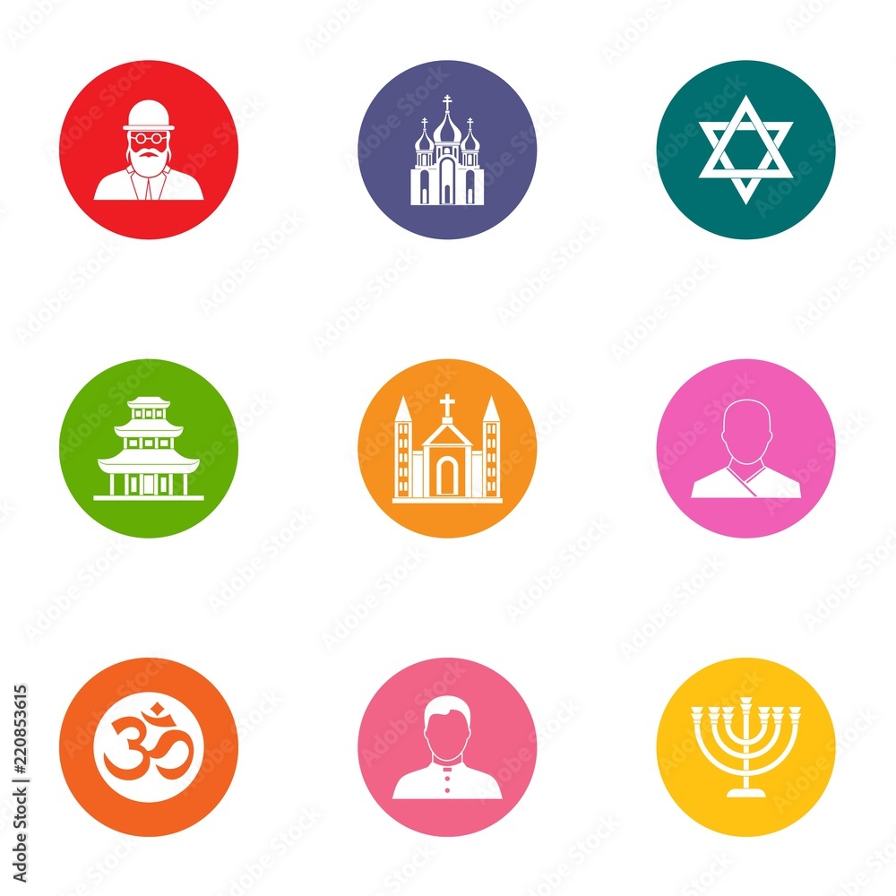 Religious zealot icons set. Flat set of 9 religious zealot vector icons for web isolated on white background