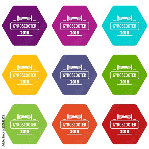 Travel gyro scooter icons 9 set coloful isolated on white for web