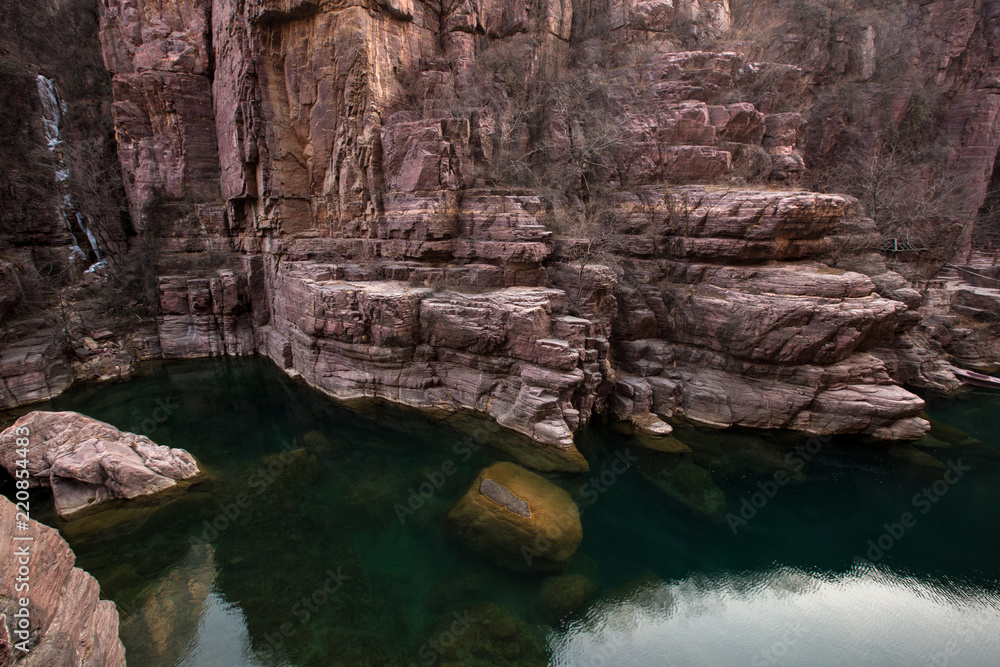 Yuntai Mountain Canyon River Scenic Area. Xiuwu County, Jiaozuo, Henan Province China. Yuntai UNESCO Global Geopark, Yuntaishan. National Parks of China. Giant Boulders and Exotic Rock Formations
