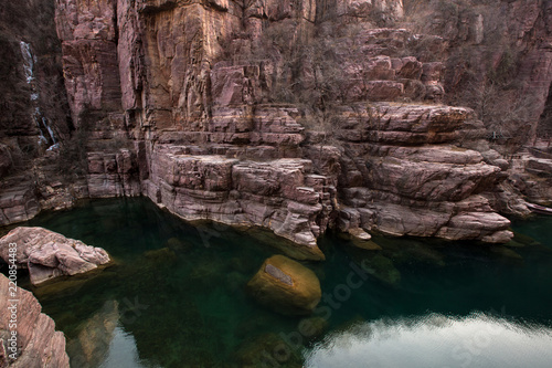 Yuntai Mountain Canyon River Scenic Area. Xiuwu County, Jiaozuo, Henan Province China. Yuntai UNESCO Global Geopark, Yuntaishan. National Parks of China. Giant Boulders and Exotic Rock Formations