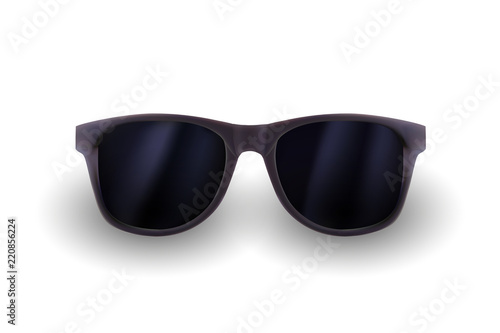 Realistic sunglasses isolated on white background. Vacations, summer travel design, travel agency. Vector realistic 3d illustration. Fashion accessory design. Summer eyewear concept.
