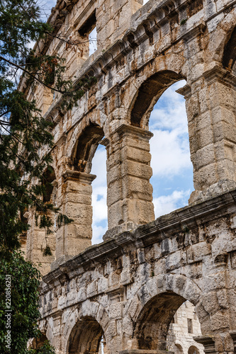 view through the amphitheater arc on the inner courtyard; The historic amphitheater is very well preserved