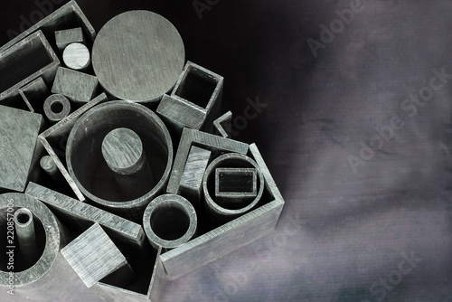 Different metal profiles on gray background