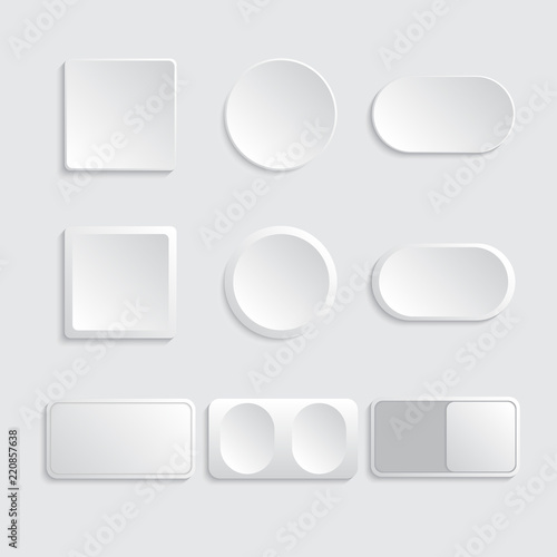 Buttons and switches set white color. Vector illustration