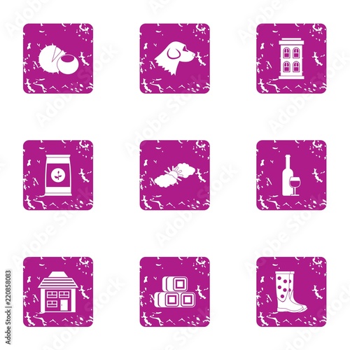 Private yard icons set. Grunge set of 9 private yard vector icons for web isolated on white background