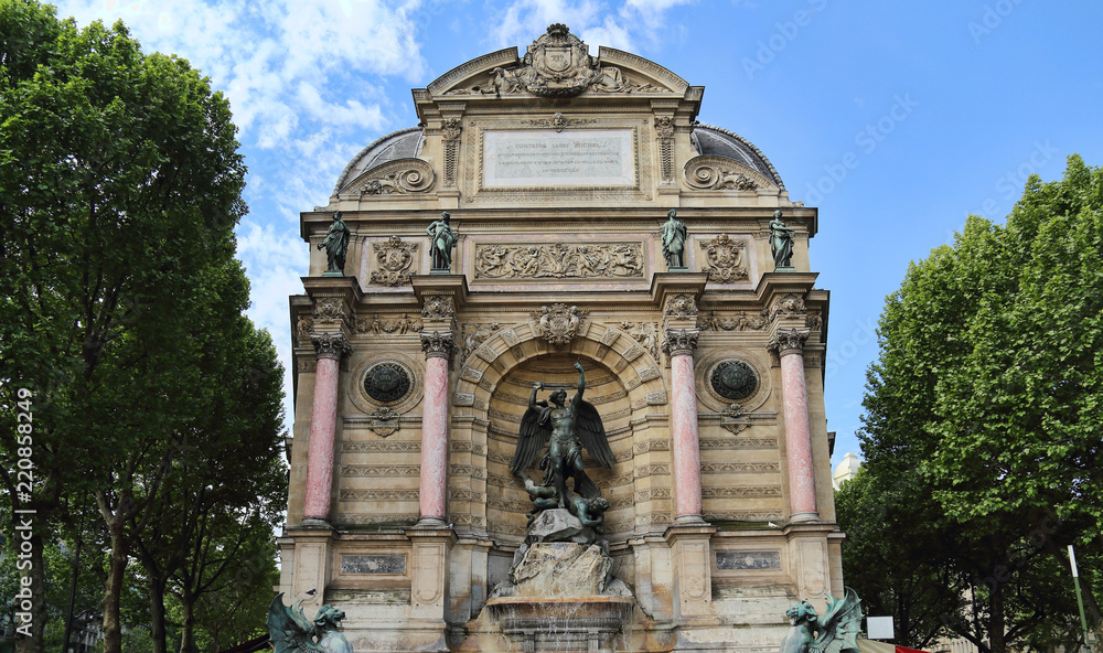 Saint Michel Fountain in Paris, France