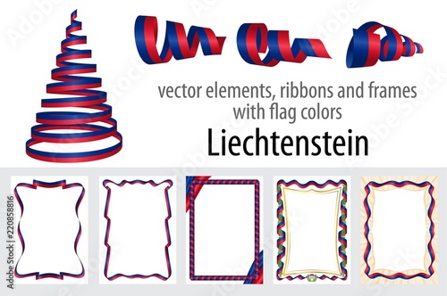 vector elements, ribbons and frames with flag colors Liechtenstein, template for your certificate and diploma