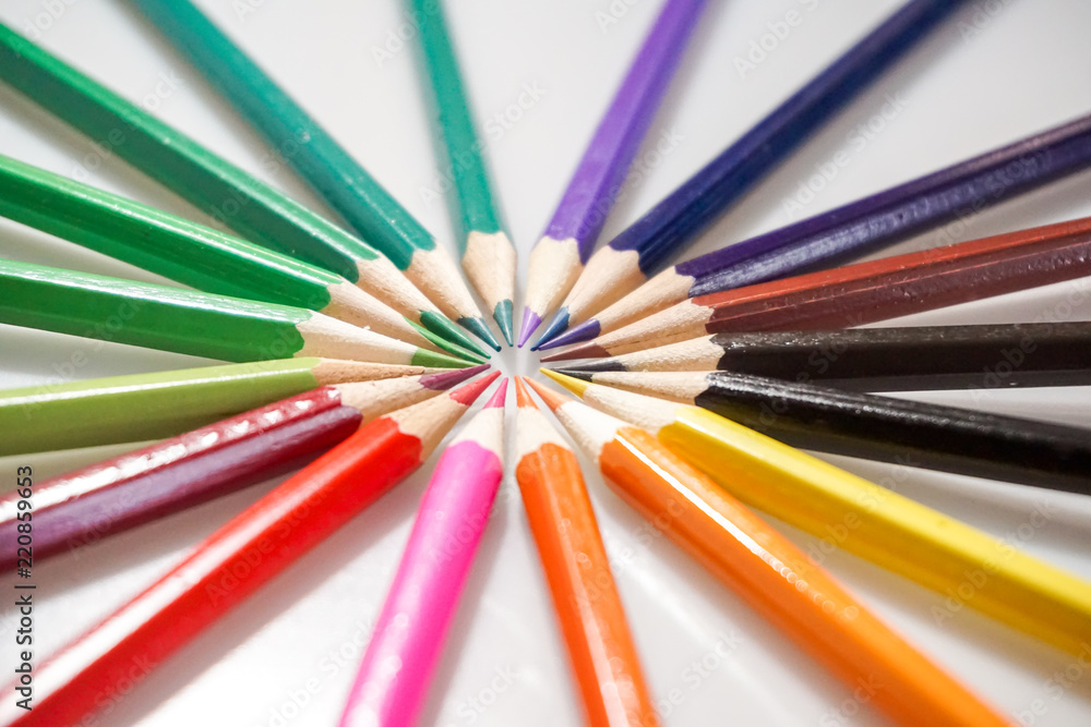 Fototapeta premium Color pencils white background colorful