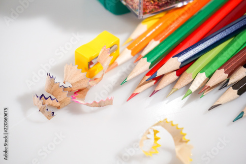 Color pencils white background colorful sharpener