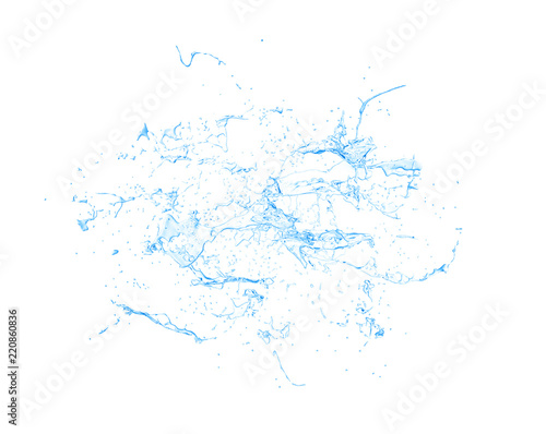 Isolated blue splash of water splashing on a white background. 3d illustration  3d rendering.