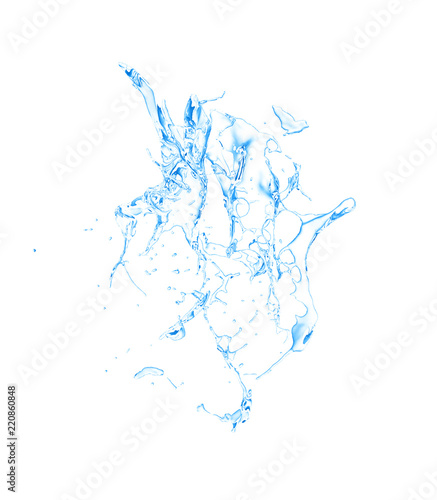 Isolated blue splash of water splashing on a white background. 3d illustration  3d rendering.