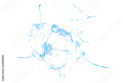 Isolated blue splash of water splashing on a white background. 3d illustration  3d rendering.