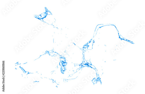 Isolated blue splash of water splashing on a white background. 3d illustration, 3d rendering.