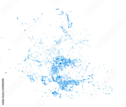 Isolated blue splash of water splashing on a white background. 3d illustration, 3d rendering. © Pierell