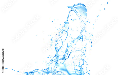 Isolated blue splash of water splashing on a white background. 3d illustration, 3d rendering. © Pierell