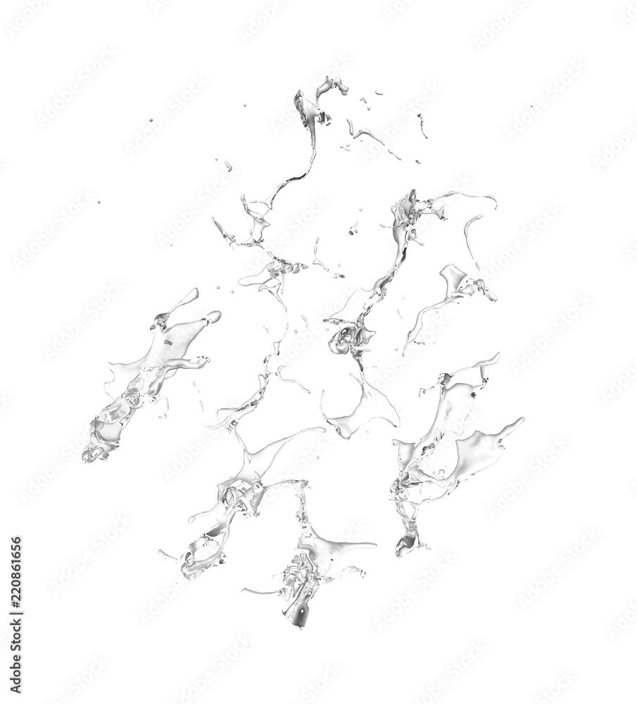 Isolated transparent splash of water splashing on a white background. 3d illustration, 3d rendering.