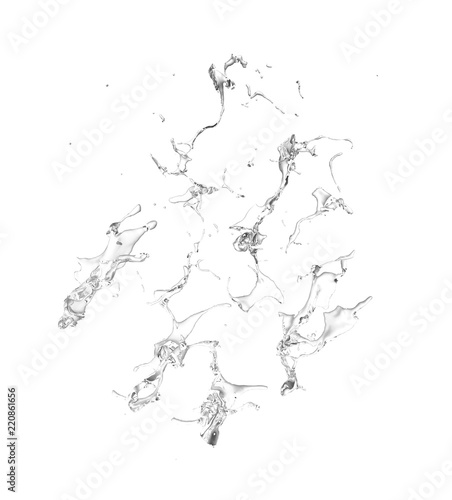 Isolated transparent splash of water splashing on a white background. 3d illustration, 3d rendering.