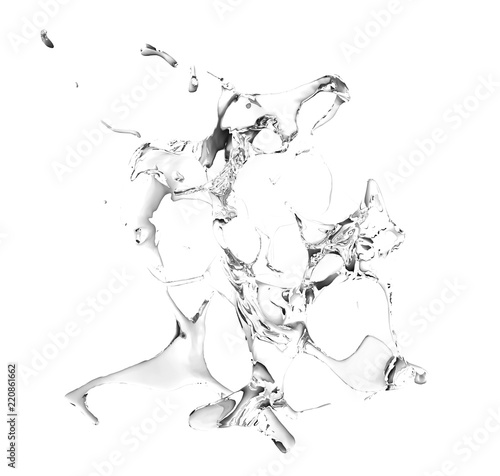 Isolated transparent splash of water splashing on a white background. 3d illustration  3d rendering.