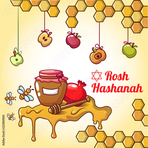 Rosh hashanah honey concept background. Cartoon illustration of rosh hashanah honey vector concept background for web design