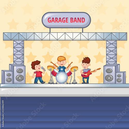 Garage rock band concept background. Cartoon illustration of garage rock band vector concept background for web design