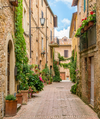 Fototapeta Naklejka Na Ścianę i Meble -  A narrow and picturesque street in Pienza, Tuscany, Italy.
