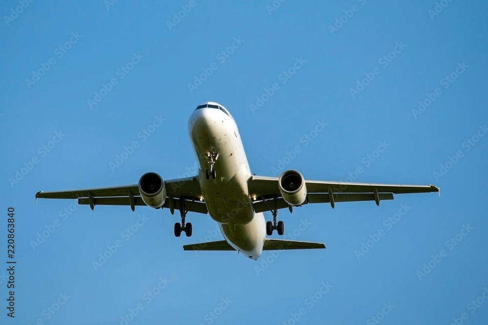 The Airbus is landing, front view The Airbus is landing, front view