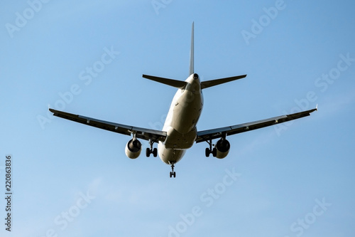 Airbus aircraft lands, rear view