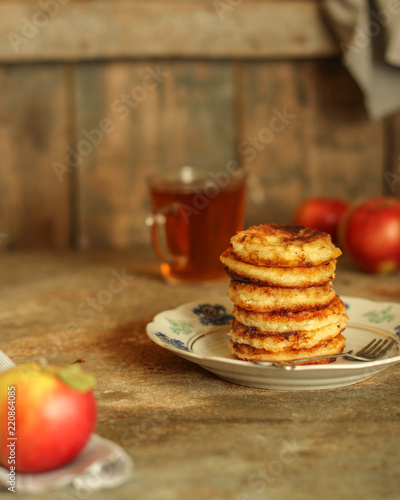 pancakes. breakfast and coziness. food background. top view