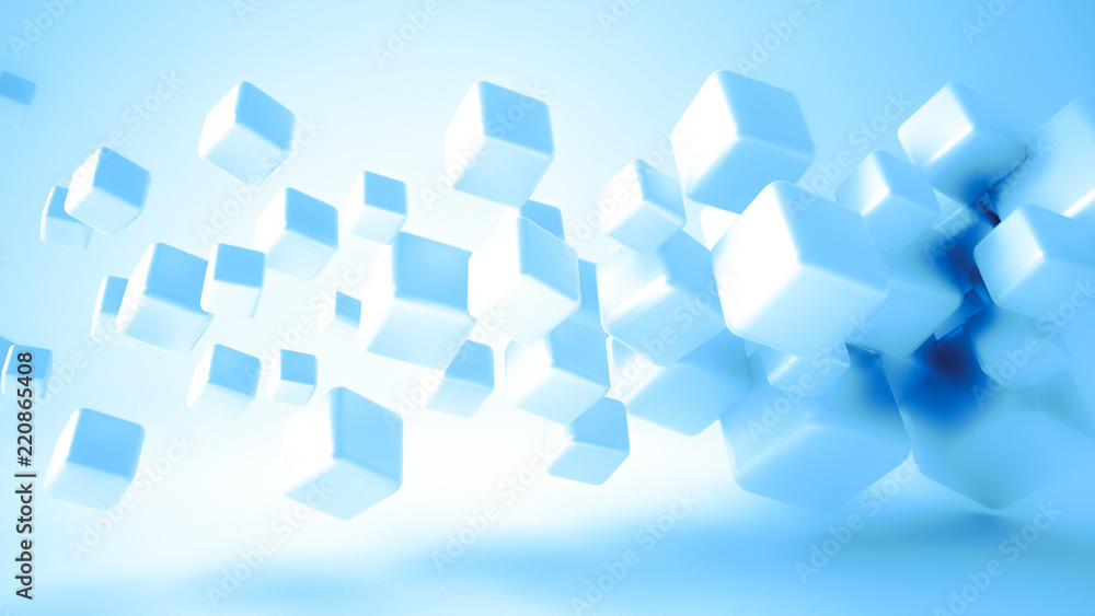 White, glowing, light 3d background with geometrical shapes.